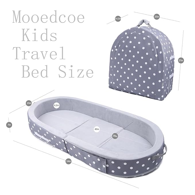 Mooedcoe Portable Foldable Toddler Travel Bed with Sides, Portable Toddler Bumper Bed for Travel Kid Foam Sleeping Cot for Children 18M – 5yr Old