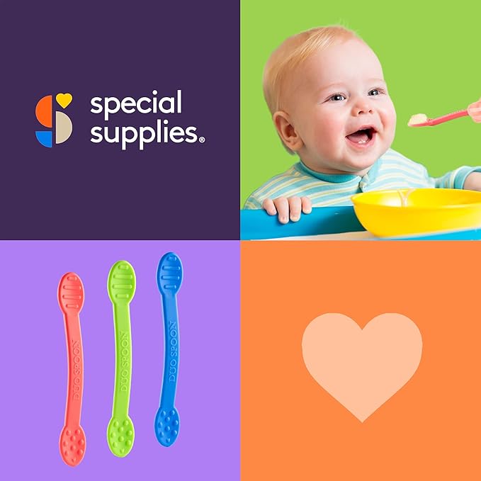 Special Supplies Duo Spoon Oral Motor Therapy Tools, 3 Pack, Textured Stimulation and Sensory Input Treatment for Babies, Toddlers or Kids, BPA Free Silicone with Flexible, Easy Handle