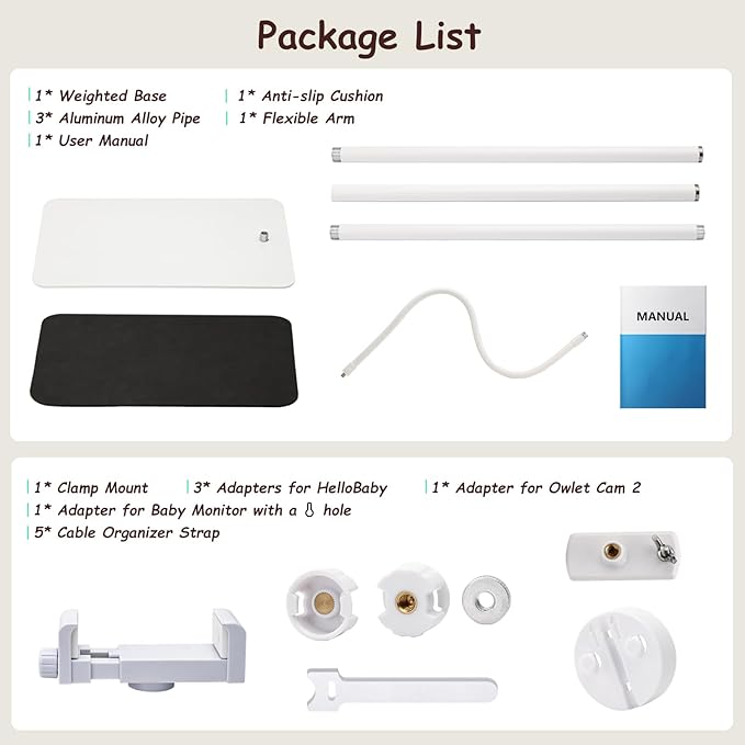 69" Adjustable Height Floor Stand for Hello Baby Monitor, Gooseneck Swivel Holder Mount with Stable Base for HelloBaby,Nanit Pro,Owlet, Motorola,VAVA,1/4 Thread Connection, Universal Monitor Mount