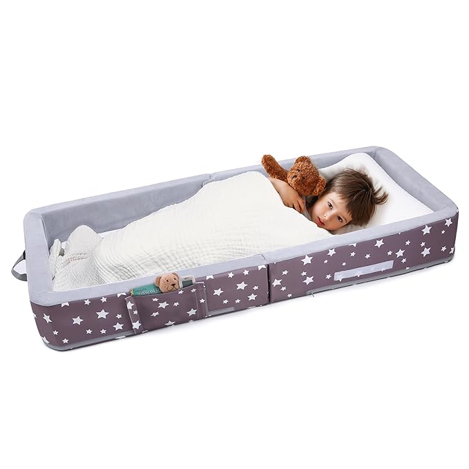 Mooedcoe Foldable Toddler Floor Bed with Sides, Folding Toddler Bed for Travel Kid Foam Sleeping Cot for Children 18M – 5yr Old