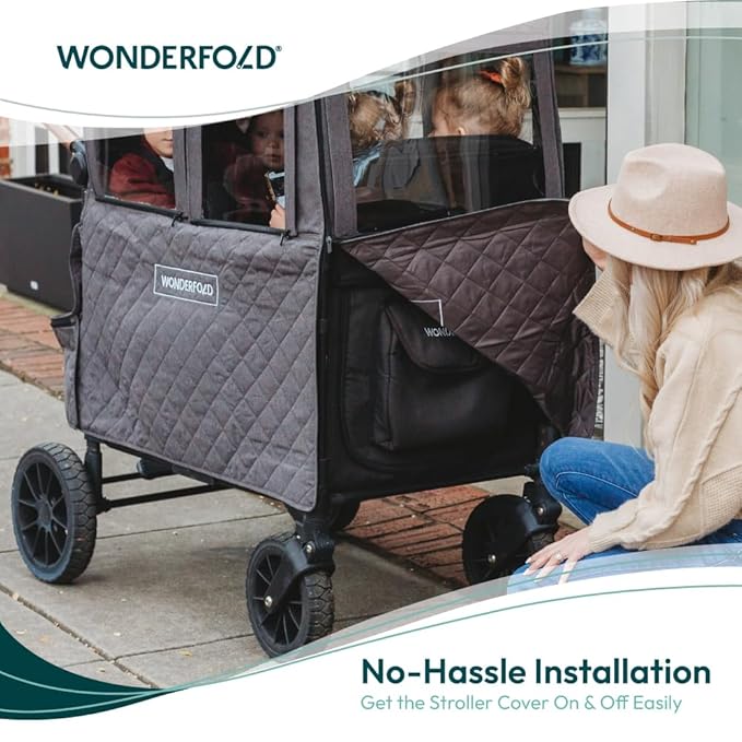 WONDERFOLD Cold Weather Shield Stroller Cover for Winter Made of Premium Breathable Cationic Fabric Filled with Cotton for Warmth, Hook-and-Loop Window Openings (Fts Only W4 Elite/Luxe)