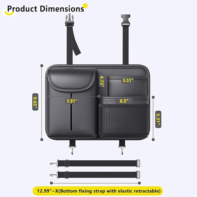 Tumecos Car Seat Back Storage Bag,Backseat Organizer with Tissue Box, Large Capacity Rear Seat Storage Pocket, Universal for Most Vehicles