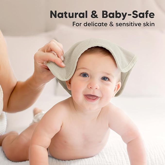 6-Pack Soft Baby Washcloths, Viscose from Bamboo - Kids, Newborn Bath Towels, Infant Shower, Toddler Reusable Face Towel, Gentle on Skin, Face Wash Cloths for Babies, 10x10 (Stone/Dove)