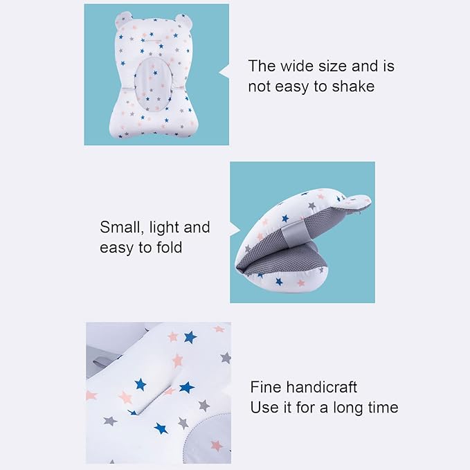 Baby Bath Pad Baby Bath Seat, Baby Bath Cushion Pad Newborn Bathtub Mat, Infant Bath Supporter Net Baby Bathtub Pillow, Bathing Tub Seat, Gifts (White Stars)