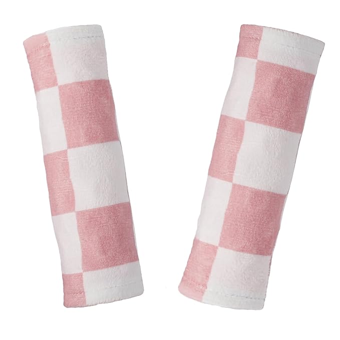 Carseat Strap Covers for Babies, Ultra Soft Double-Sided Use Shoulder Covers, 2 Pack Infant Seat Belt Covers for Car Seats/Strollers/High Chairs, for Baby Toddler Infant Boy Girl, Pink Checkered