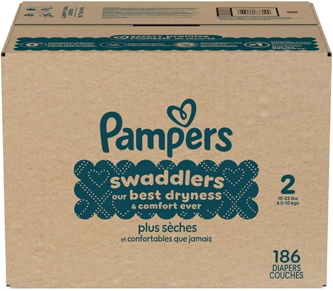 Pampers Swaddlers Diapers, Size 2 (10-22 lbs), 186 Count, Absorbent, Keeps Baby Dry and Comfortable, Skin Safe Disposable Baby Diaper (Packaging May Vary)