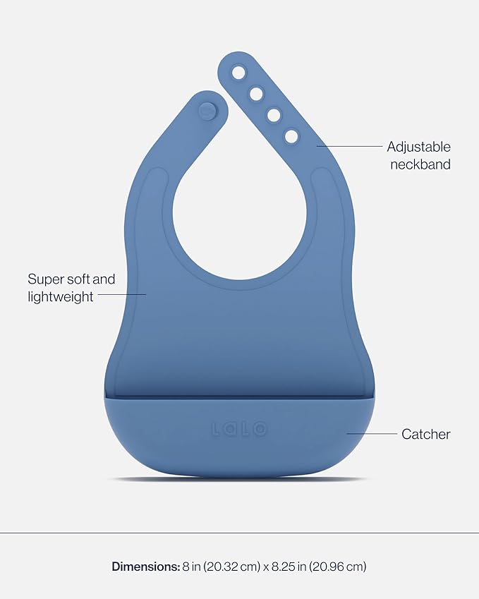 Lalo First Bites Silicone Baby Feeding Set - Baby Led Weaning Supplies - Non-Toxic Silicone - Includes 1 Bib, 2 Spoons, Training Cup, Suction Plate and Bowl - 6 Pieces - Blueberry