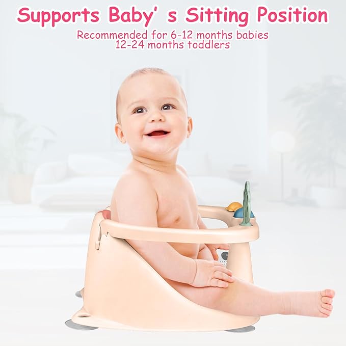 Baby Bath Seat for Babies 6 Months & Up - Bathtub Seats for Babies Sitting Up with Rinse Cup, Non-Slip, Comfortable, Infant Bath Essentials, Pink