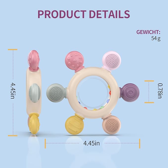 akolik Teething Toys for Babies, Baby Teethers Toy Teething Ring Silicone, Grasping Teething Toy, BPA Free Teething Newborn Accessories for Baby 0 3 6 9 12 18 Months (Ringer Pink)