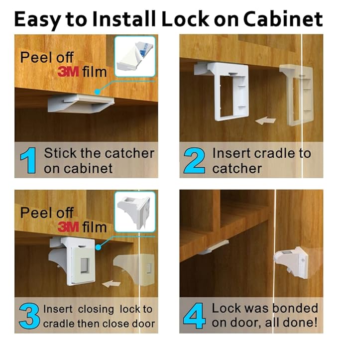 Upgraded (20locks+4keys) Adhesive Magnetic Child Safety Locks for Cabinets and Drawers, One Minute Fast, Easy and No Drill Installation