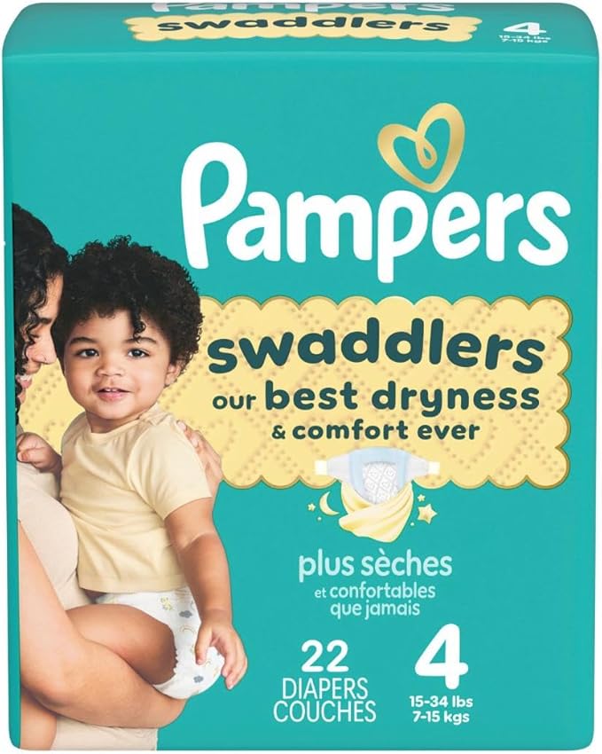 Pampers Swaddlers Diapers, Size 4 (15-34 lbs), 22 Count, Absorbent, Keeps Baby Dry and Comfortable, Skin Safe Disposable Baby Diaper (Packaging May Vary)