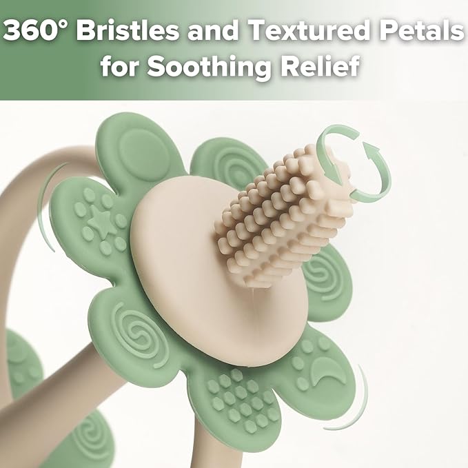 haakaa Silicone Baby Teether Toys,Nipple-Shaped End for Gum Massage,360Β° Baby Toothbrush Head for Self-Brushing Training,Easy to Grip-Pea Green