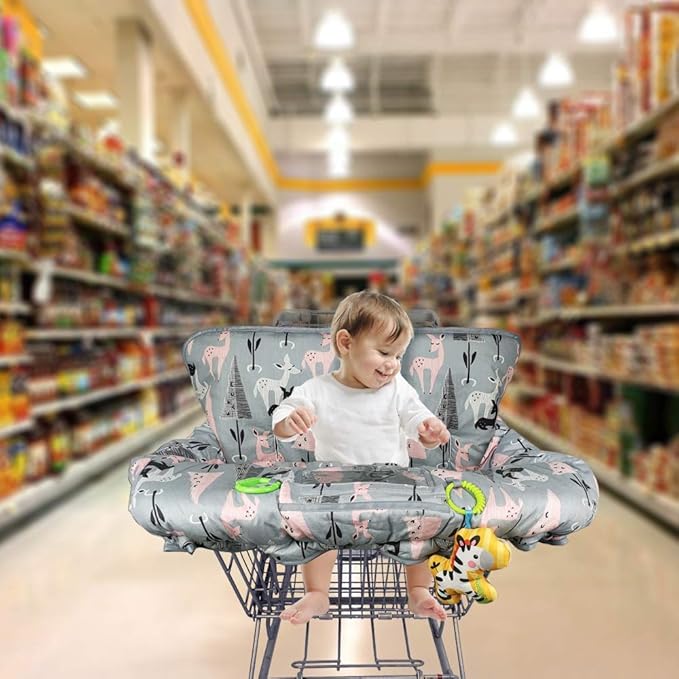 ICOPUCA Shopping Cart Cover, 2-in-1 cart Cover for Babies N high Chair Cover, Padded Grocery cart Cover for Baby boy Girl,with Split/Padded/Reversible seat Cushion, Deer