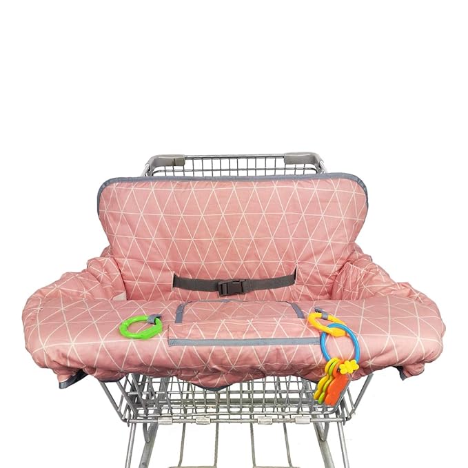 Shopping Cart Covers for Baby Girl, Cotton High Chair Cover, Toddler Grocery cart Cushion, Infant Cart Cover for Babies Girl, Machine Washable (Pink)