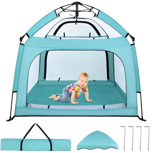 Portable Baby Playpen with Canopy, Infant Play Yard, Beach Tent, Mosquito Net for Indoor and Outdoor (Green)