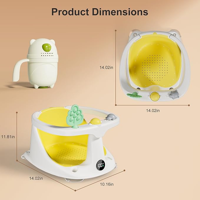 Baby Bath Seat for Babies 6 Months & Up - Bathtub Seats for Babies Sitting Up with Rinse Cup, Non-Slip, Comfortable, Infant Bath Essentials, Yellow