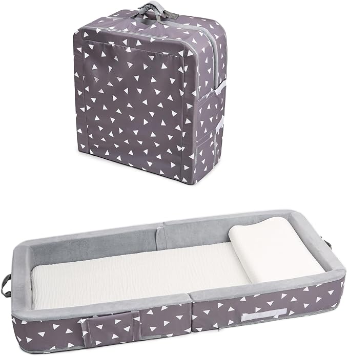 Mooedcoe Foldable Toddler Floor Bed with Sides, Folding Toddler Bed for Travel Kid Foam Sleeping Cot for Children 18M – 5yr Old(Rectangular, Triangle)