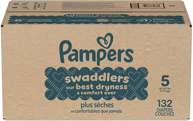 Pampers Swaddlers Diapers, Size 5 (20-37 lbs), 132 Count, Absorbent, Keeps Baby Dry and Comfortable, Skin Safe Disposable Baby Diaper (Packaging May Vary)