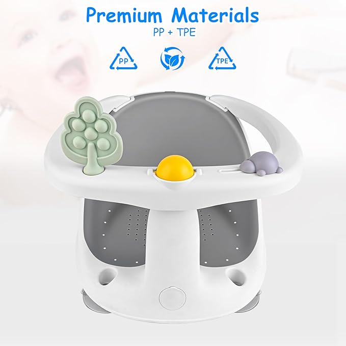 Baby Bath Seat for Babies 6 Months & Up - Bathtub Seats for Babies Sitting Up with Rinse Cup, Non-Slip, Comfortable, Infant Bath Essentials Gray
