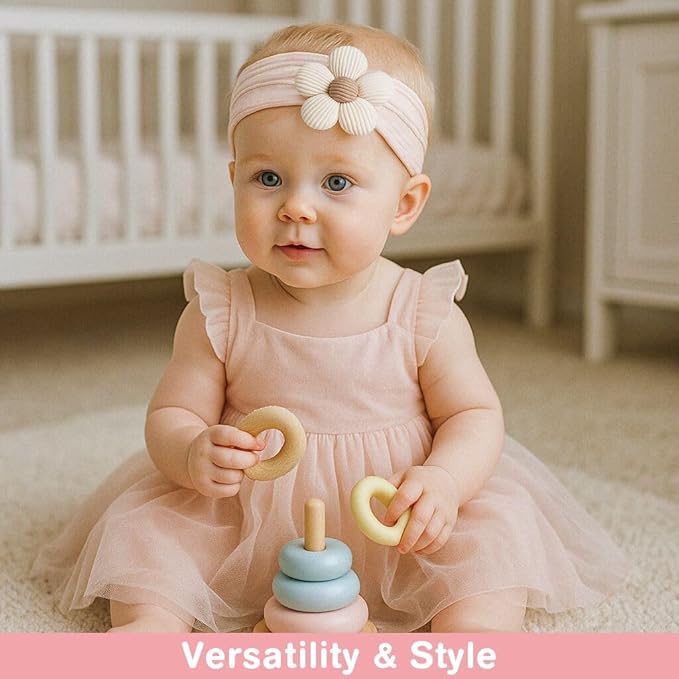 6 Pcs Baby Girls' Headbands Gifts for Newborn Infant Toddler Handmade Soft Comfortable Elasticity Nylon Baby Flower Hairbands Essentials Accessories