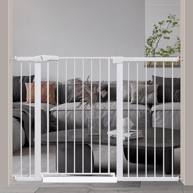Fairy Baby 38" Extra High Dog Gate, Long Baby Gates Indoor Extra Wide 51.6"-54.3", Metal Auto Close Safety Child Gate Indoor, Pressure Mounted Dog Gate for Stairs Doorways, White