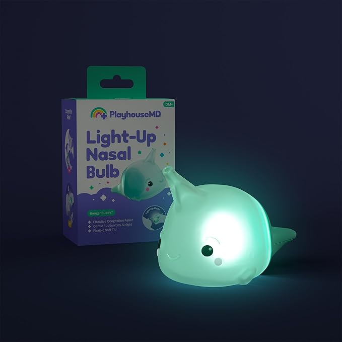 Booger Buddy Nasal Bulb, Narwhal - with LED Light for Babies & Toddlers – BPA-Free Snot Remover for Infant Stuffy Nose and Congestion Relief – Easy to Clean Design