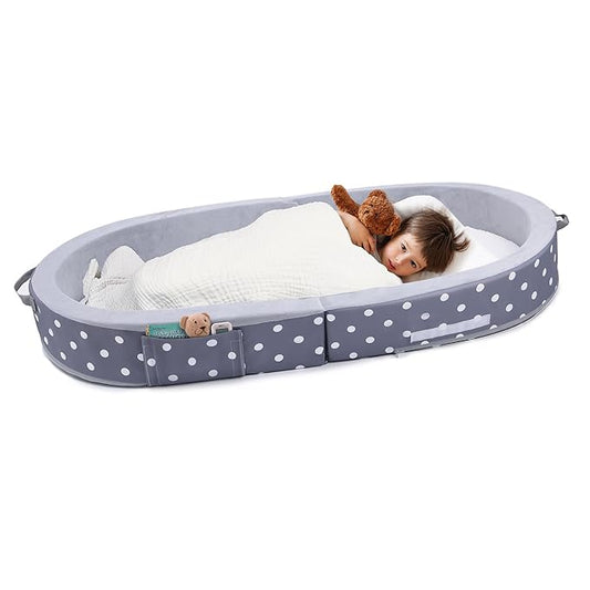 Mooedcoe Portable Foldable Toddler Travel Bed with Sides, Portable Toddler Bumper Bed for Travel Kid Foam Sleeping Cot for Children 18M – 5yr Old