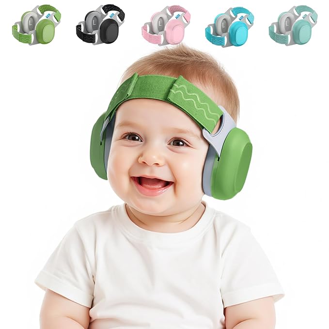 Bella's Friends Baby Ear Protection for Infants & Toddlers(3–48 Months) - Lightweight 24dB Noise Cancelling Headphones - Safe fit & Comfort Earmuffs - Improve Sleep - Baby Travel Essential, Green