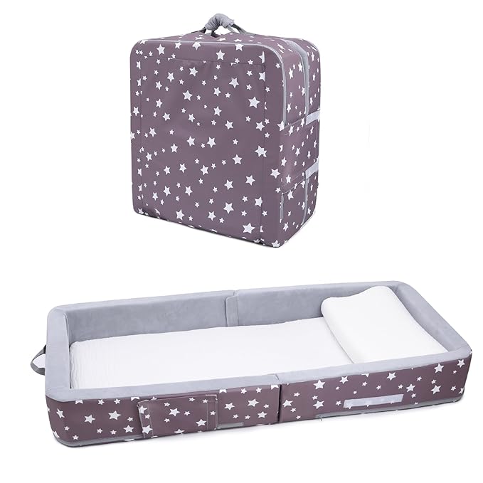 Mooedcoe Foldable Toddler Floor Bed with Sides, Folding Toddler Bed for Travel Kid Foam Sleeping Cot for Children 18M – 5yr Old