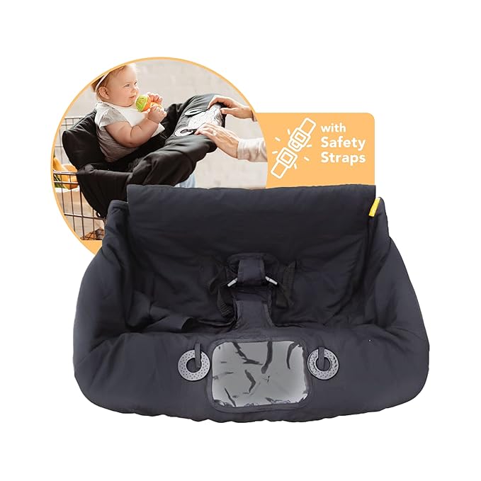 Binxy Baby 2-in-1 Cushy High Chair Cover and Shopping Cart Cover for Baby, Comfortable Cover for Grocery Cart, Universal Fit Cart Cover for Babies, Includes Storage Pouch - Black