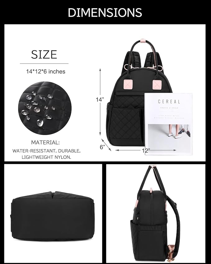 18 Pockets Diaper Bag Backpack with Waterproof Pockets and Stroller Buckle, Convertible Tote Bag (Black-pink, Medium)