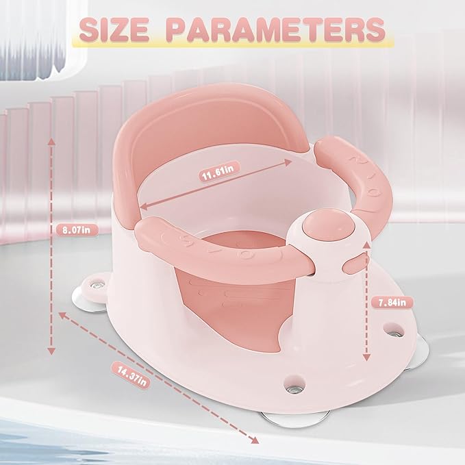 Baby Bath Seat for 6 Months & Up, Seats for Babies Sitting Up, 3 Toys, Open Design, Non-Slip, Compact Toddler Seat
