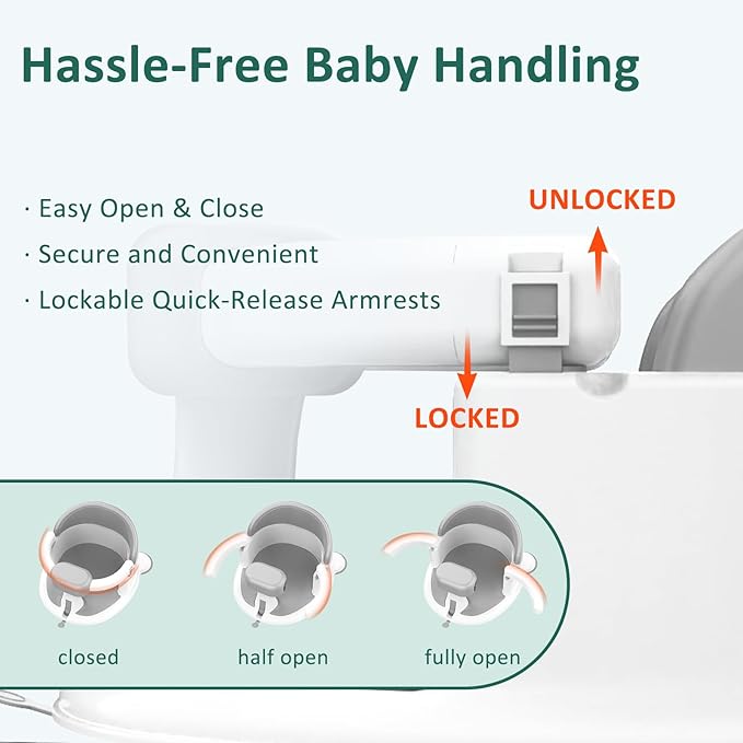 Baby Bath Seat for Babies 6 Months & Up, 360°Protection Bath Seats for Babies Sitting Up, Lockable Armrests, Non-Slip Comfortable Toddler Bath Seat with Soft Cushion