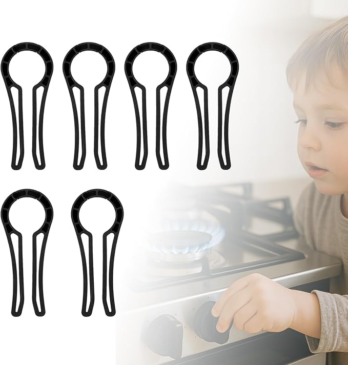 Gas Stove Knob Lock for Kids & Pets Safety,Gas Knob Lock to Effectively Prevent Accidental Touch,Easy to Install,Reusable PP Material,Fits Most Kitchen Sizes(BLACK,6PACK)