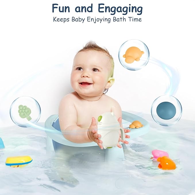 Baby Bath Seat for Babies 6 Months & Up - Bathtub Seats for Babies Sitting Up with Rinse Cup, Non-Slip, Comfortable, Infant Bath Essentials, Blue