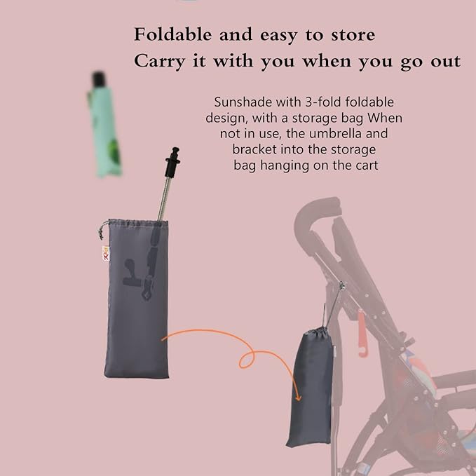 Universal Baby Parasol, Baby Stroller Sun Shade Sun Protection Sun Shade for Strollers, Waterproof Umbrella for Trolley Bike, Bicycle Umbrella with Holder Clip Clamp