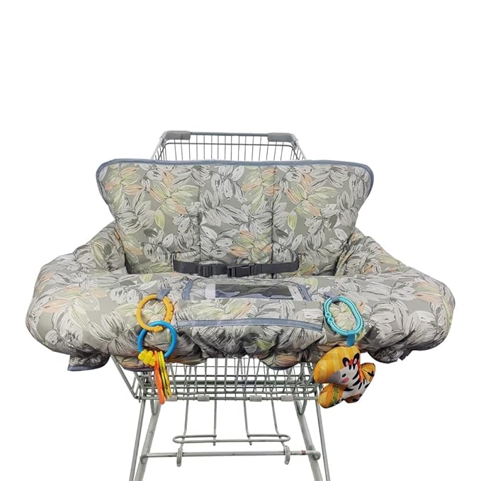 Shopping Cart Cover for Baby boy Girl, Multi-in-1 Cart Covers for Babies, Soft Padded Infant High Chair Cover, Machine Washable, Grocery cart seat Cushion Cover Grey Leaves