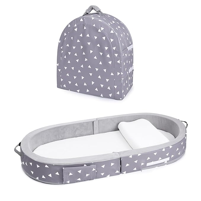 Mooedcoe Portable Foldable Toddler Floor Bed with Sides, Portable Toddler Bumper Bed for Travel Kid Foam Sleeping Cot