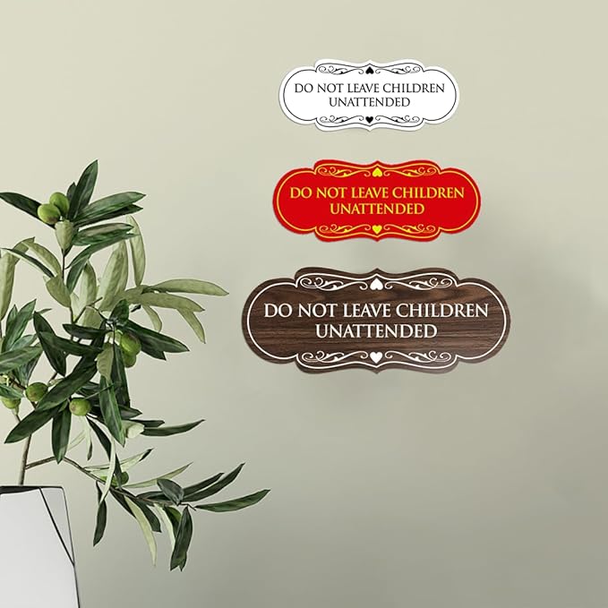 Signs ByLITA Designer Do Not Leave Children Unattended Sign(Yellow/Black) - Small 2 Pack