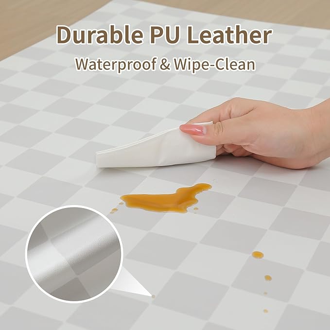 Large Vegan Leather Baby Play Mat for Floor,1.3"Thick Foam 59x82 Foldable Waterproof Kids Play Mat,Stylish and Just Wipe-Clean Playmat for Baby Play on Floor (Grey Checker)