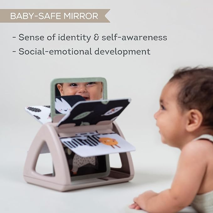 Taf Toys Black & White Rattling Spinning Book High Contrast Newborn Baby Toy 0-6 6-12 Months with Mirror for Visual Stimulation, Tummy Time & Early Cognitive Development, Montessori Learning Activity