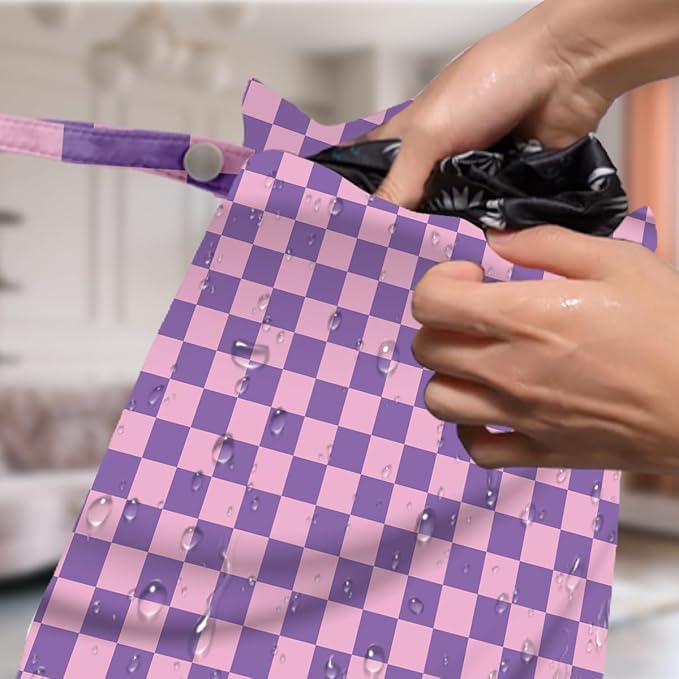 4 Pack Cute Wet Bag Waterproof Washable Reusable Wet Dry Bag for Swimsuit Dirty Clothes Diaper Travel Beach Pool Gym Birthday Bachelorette Party Camping Toiletries Beach Essentials,Colorful Checkered