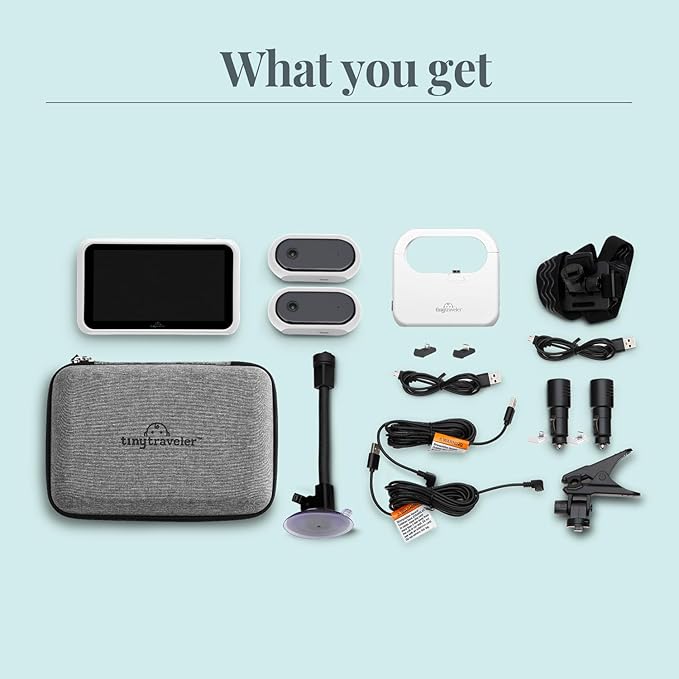 Tiny Traveler Baby Car Camera for 2 Kids, 5” Touch Screen Baby Car Monitor with Power Bank, No WiFi Baby Camera – Rear-Facing Car Seat Monitor Night Vision Baby Reminder Alert - White