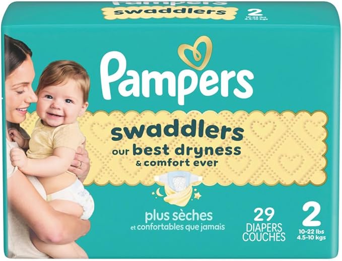 Pampers Swaddlers Diapers, Size 2 (10-22 lbs), 29 Count, Absorbent, Keeps Baby Dry and Comfortable, Skin Safe Disposable Baby Diaper (Packaging May Vary)