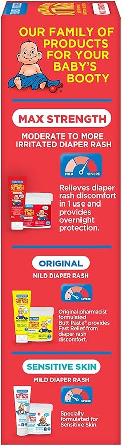 Boudreaux’s Butt Paste Max Strength Diaper Rash Cream for Baby, Ointment With Zinc Oxide, 4 oz Tubes, 3 Pack