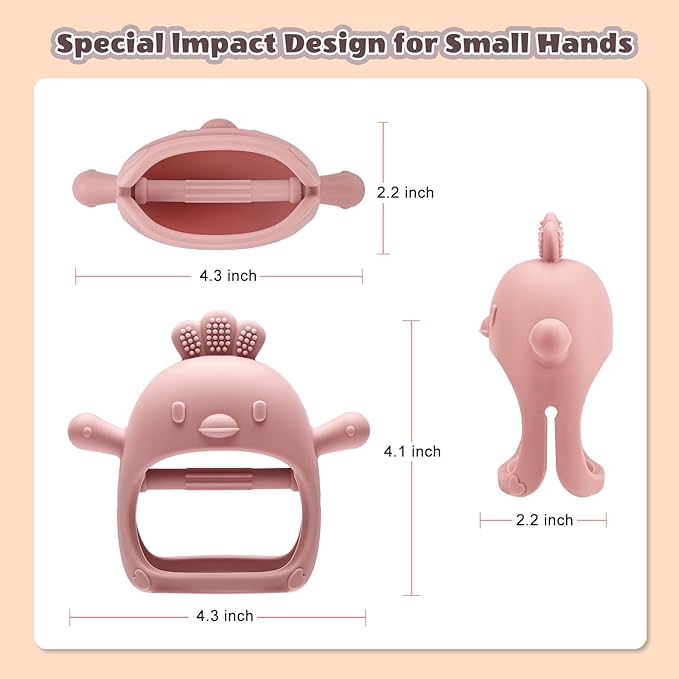 2 Packs Baby Teething Toy for 0-6 6-12 Months, Food Grade Silicone Teething Mitten and Silicone Rudder with Wooden Ring, BPA-Free, Baby Chew Toys for Sucking Needs