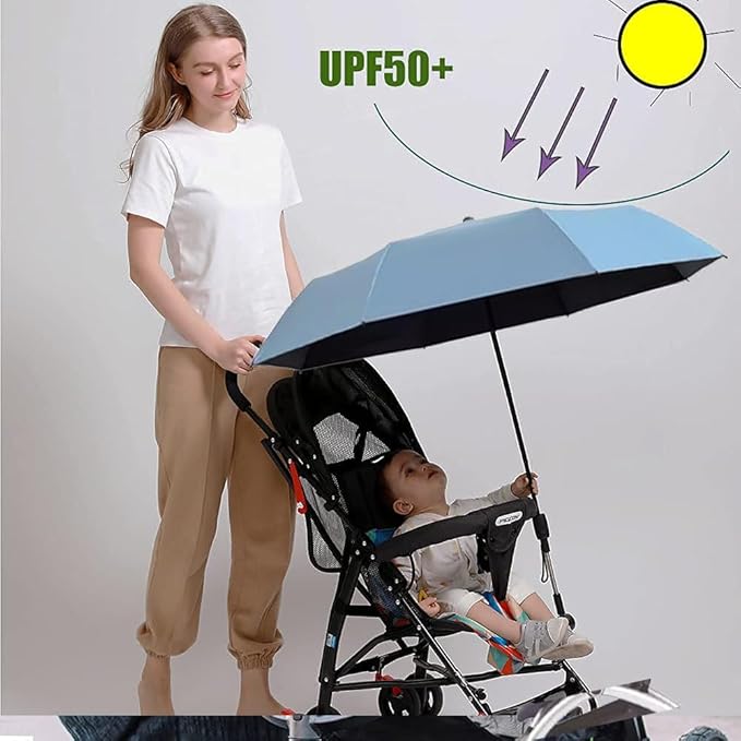 Universal Baby Parasol, Baby Stroller Sun Shade Sun Protection Sun Shade for Strollers, Waterproof Umbrella for Trolley Bike, Bicycle Umbrella with Holder Clip Clamp (sky blue)