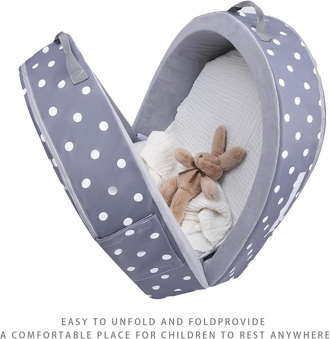 Mooedcoe Foldable Toddler Floor Bed with Sides, Folding Toddler Bed for Travel Kid Foam Sleeping Cot (Round, Dot)