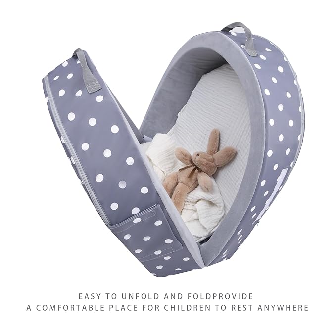 Mooedcoe Portable Foldable Toddler Travel Bed with Sides, Portable Toddler Bumper Bed for Travel Kid Foam Sleeping Cot for Children 18M – 5yr Old