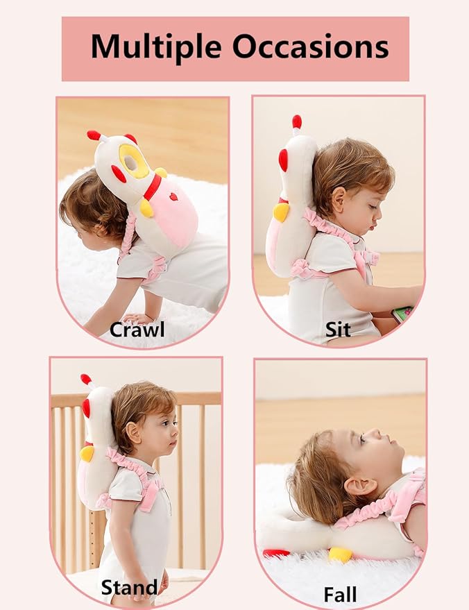 JunNeng Baby Head Protector Backpack, Toddler Walking Fall Head Protection, Robot Pink